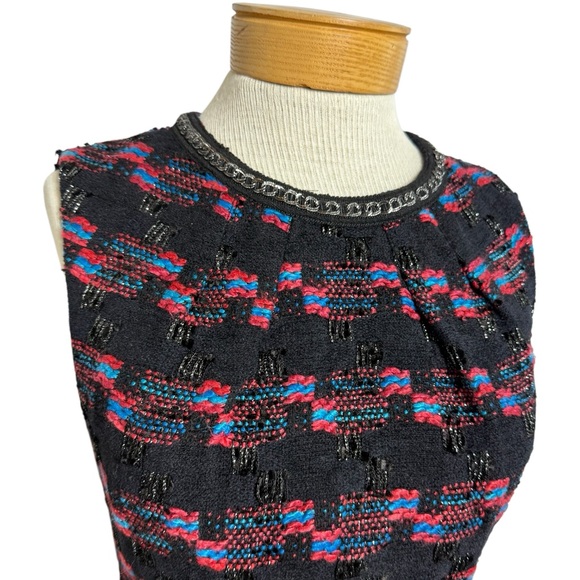 Trina Turk SZ 2 Goodnight Tweed Sheath Dress Black Accent Chain, Neck - Picture 9 of 10